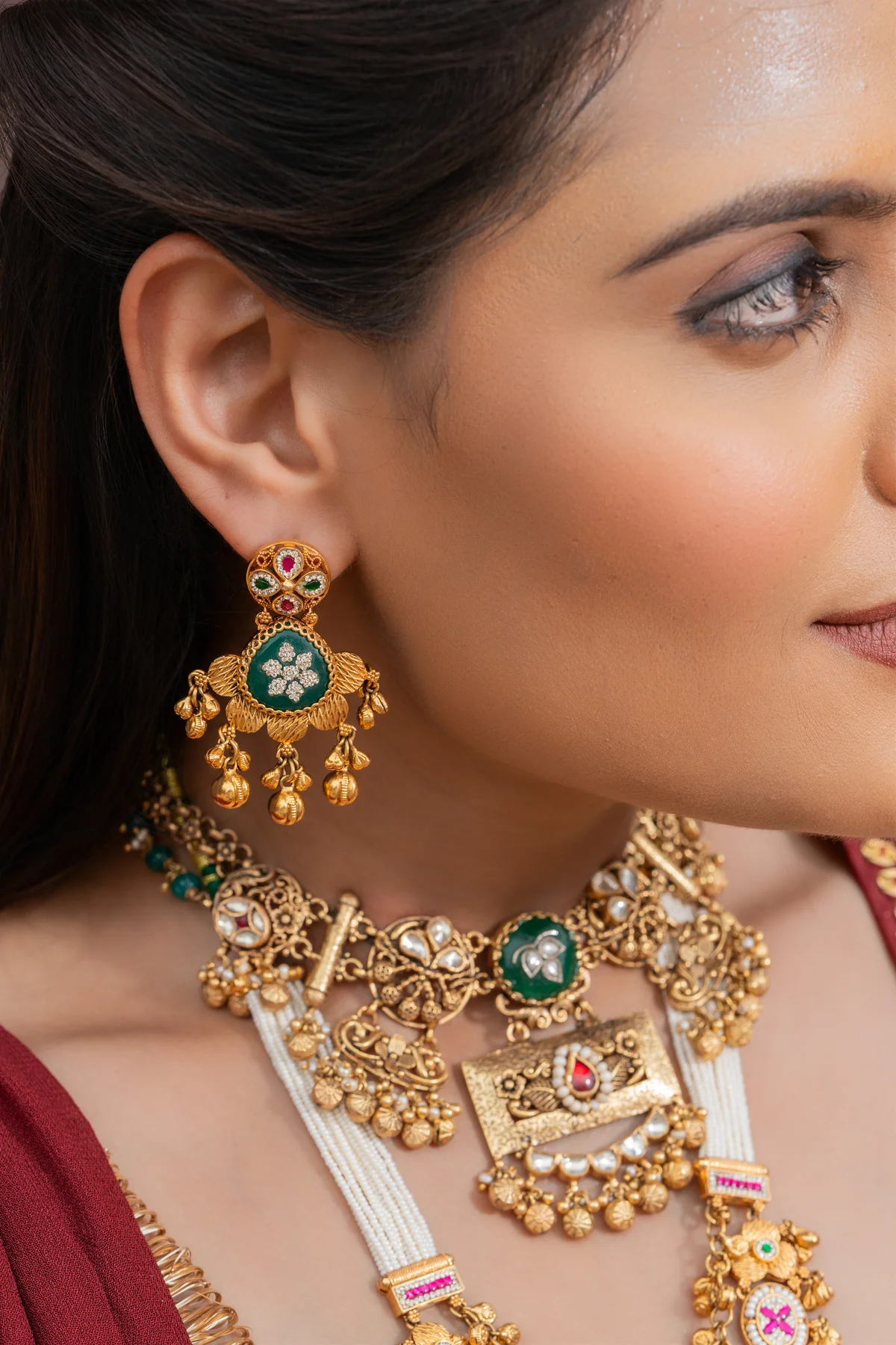 Royal Kundan & Emerald Stud Earrings