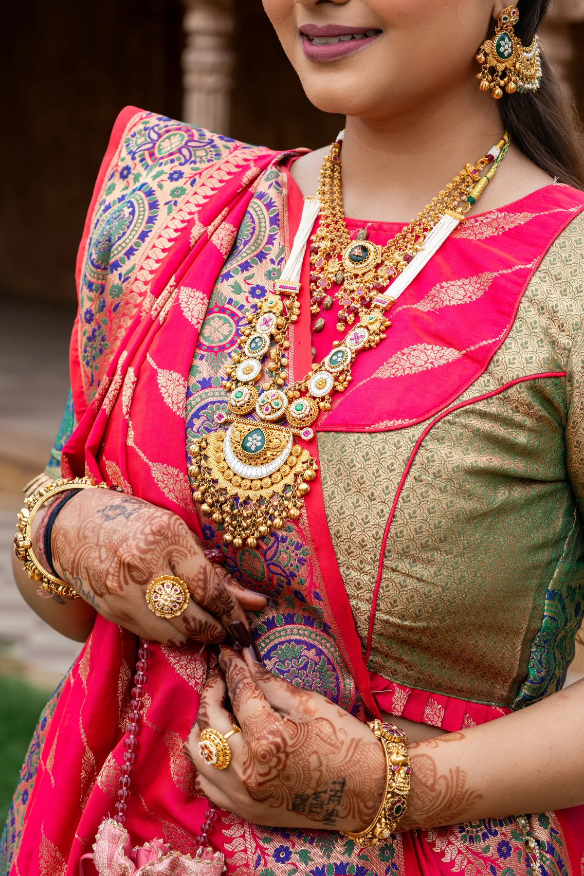 Layered Polki & Emerald Temple Necklace