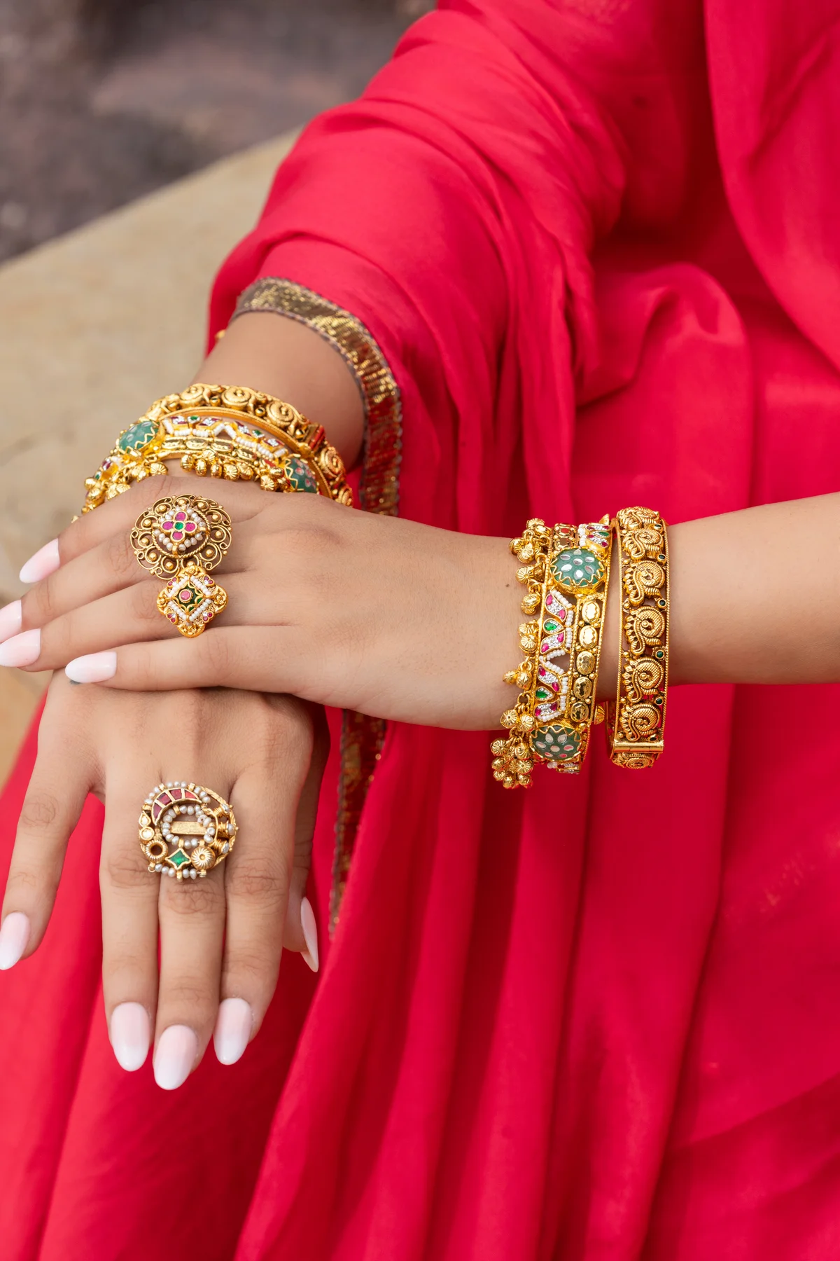 Multi-Tier Floral Kundan Statement Ring